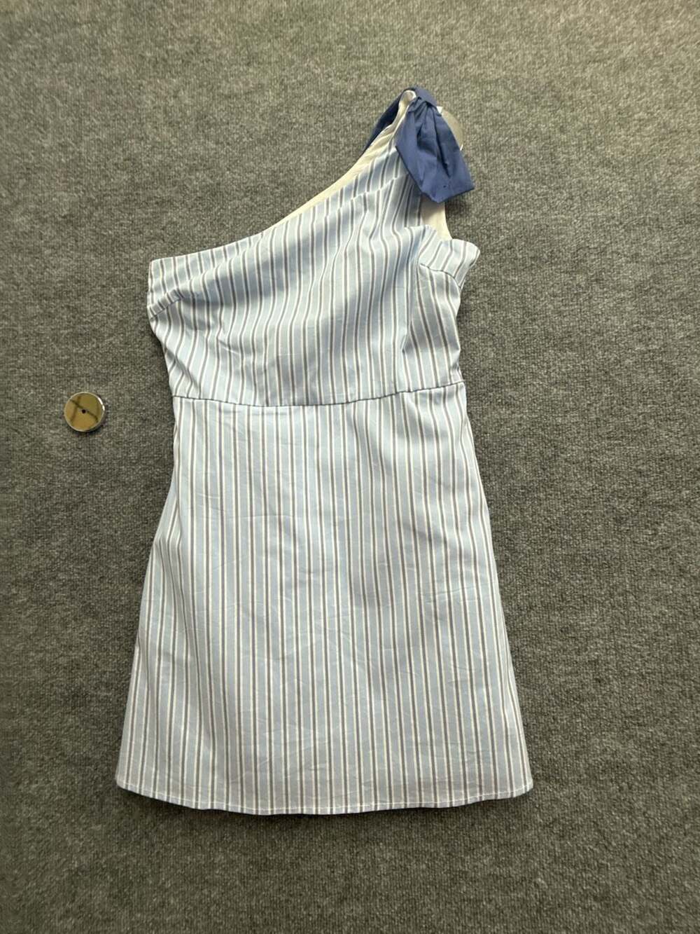 TCEC Women's Blue Striped One-Shoulder Dress with Bow Detail Size M